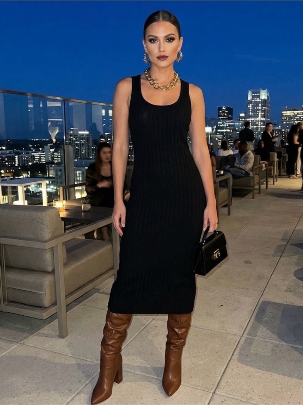 Black Ribbed Sleeveless Midi Dress